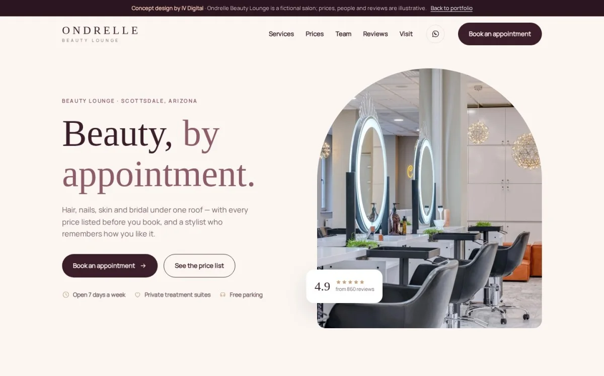 Beauty & Wellness website concept by IV Digital
