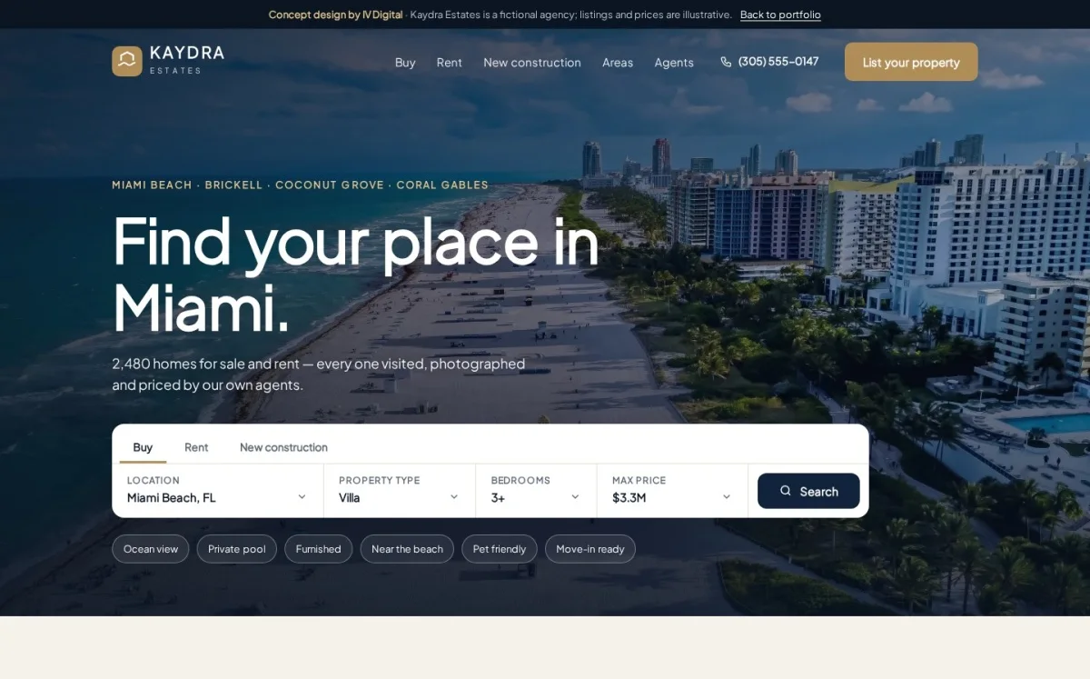 Real Estate website concept by IV Digital