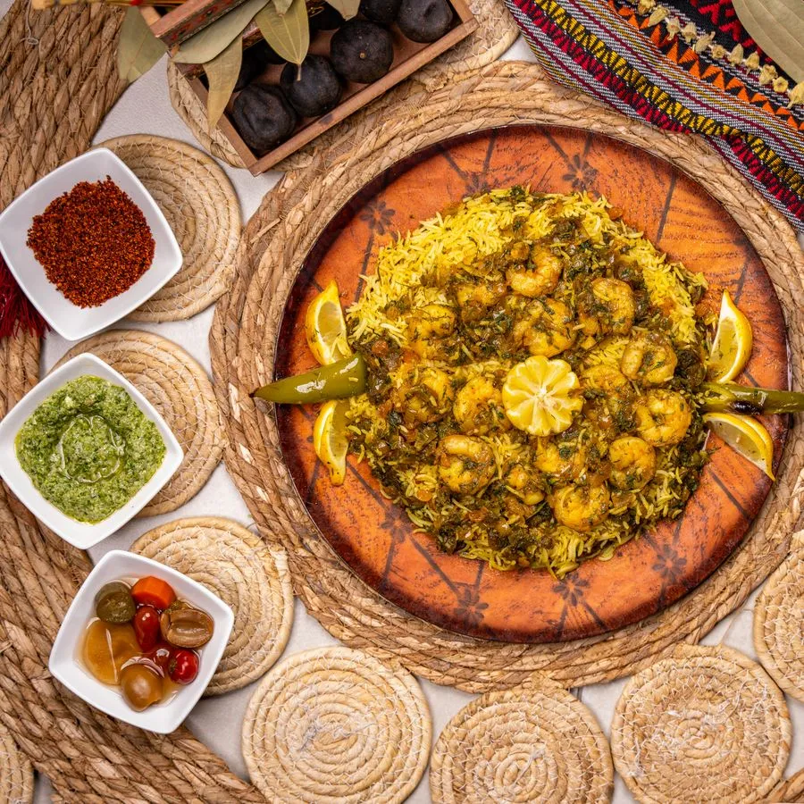 Shrimp majboos with saffron rice