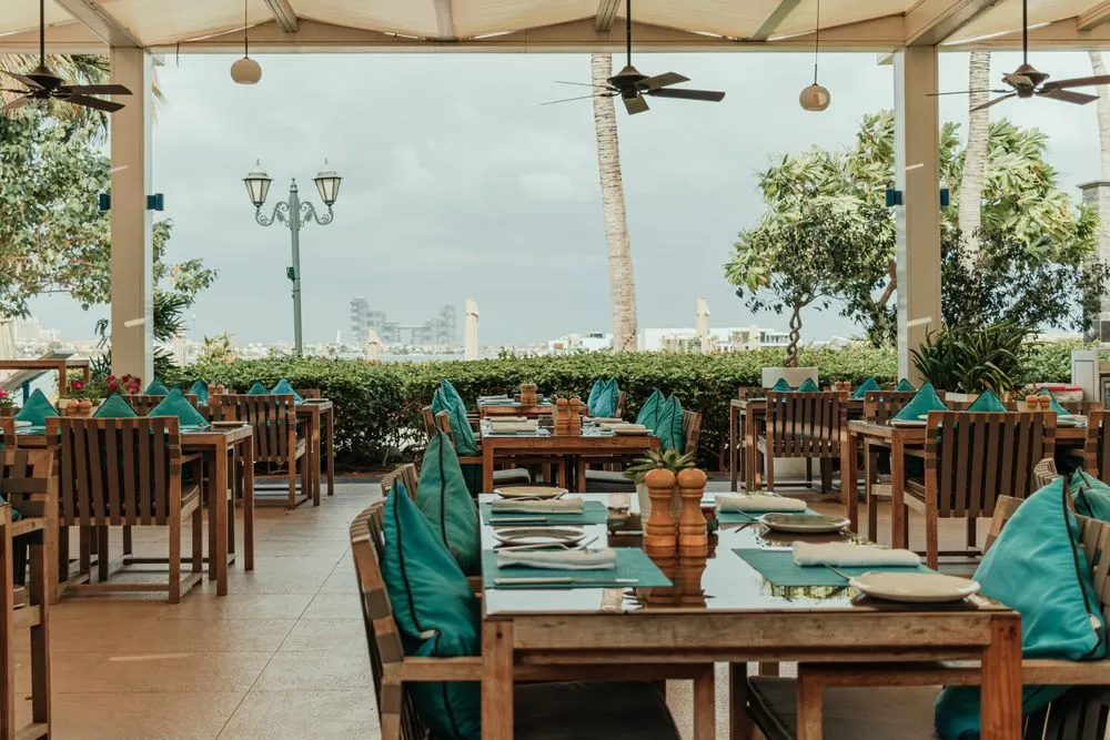Shaded terrace overlooking the sea