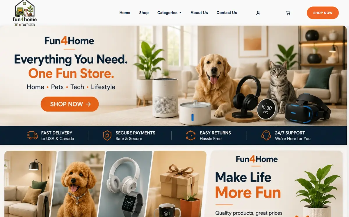 Fun4Home online store homepage