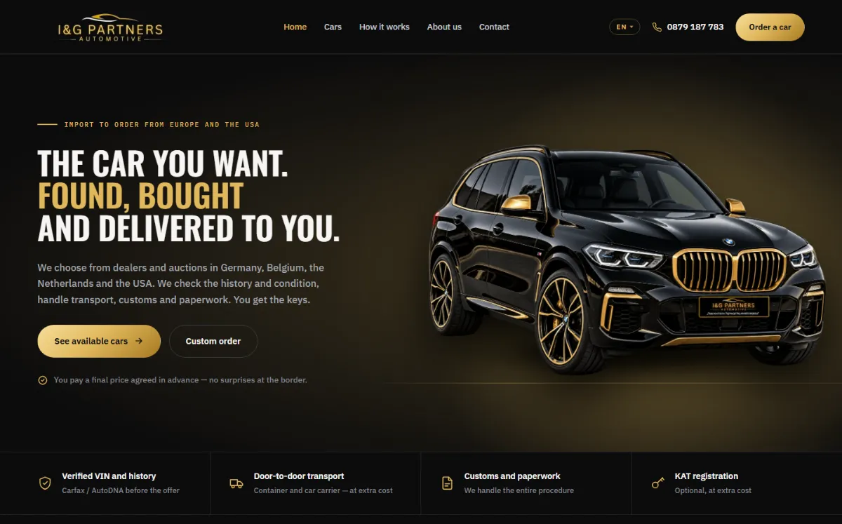 الصفحة الرئيسية لموقع I&G Partners Automotive