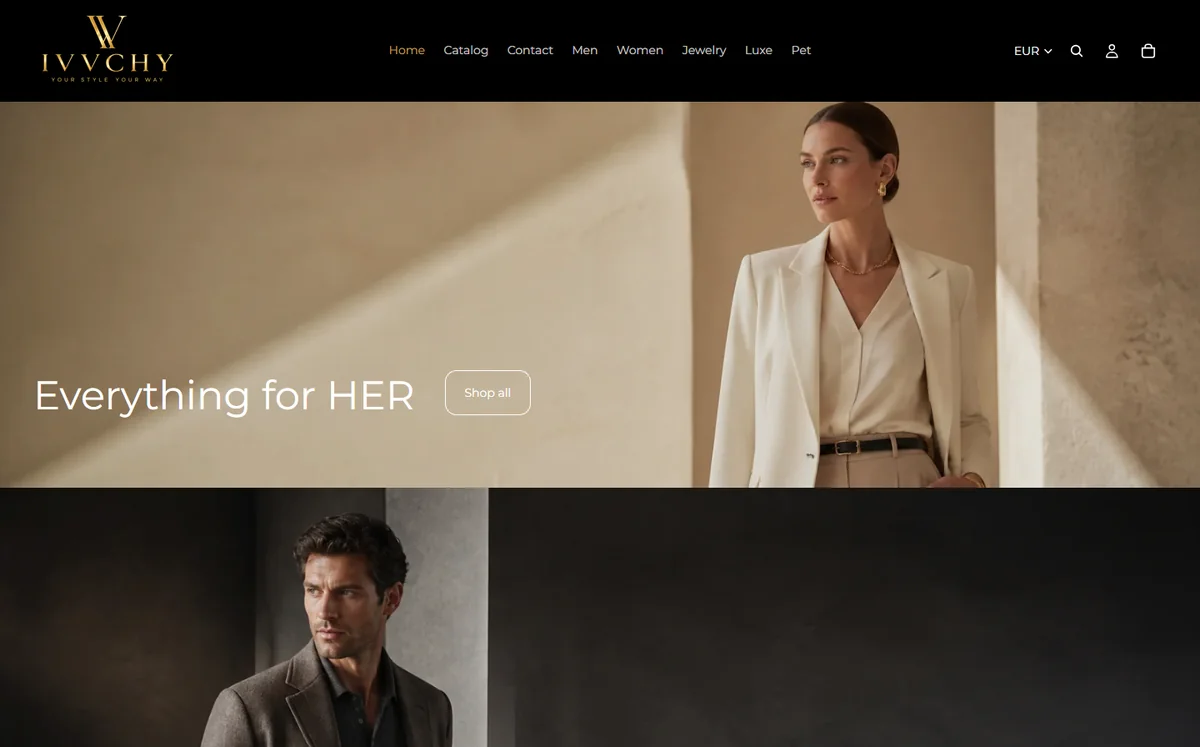 Ivvchy online fashion store homepage