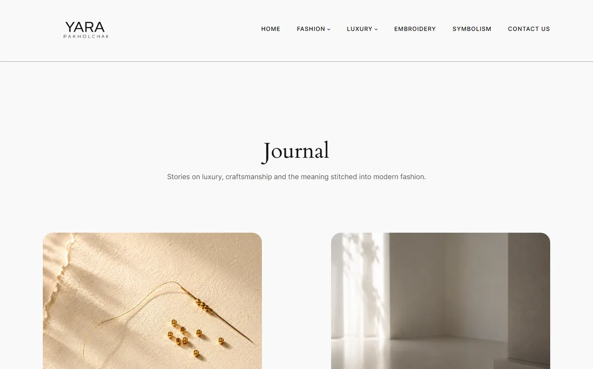 Yara Pakholchak fashion journal homepage
